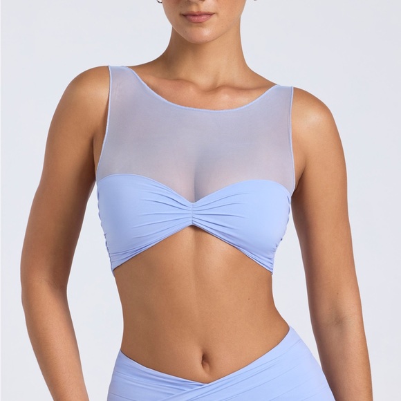 Oh Polly Size US 0 NWT Yume Sheer Panelled Ruched Crop Top in Periwinkle Blue - Picture 1 of 6